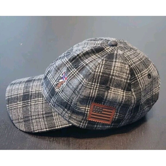 US Polo Assn Wool Hat Gray Adjustable Cap Jockeys Leather Flag Patch - Picture 2 of 5